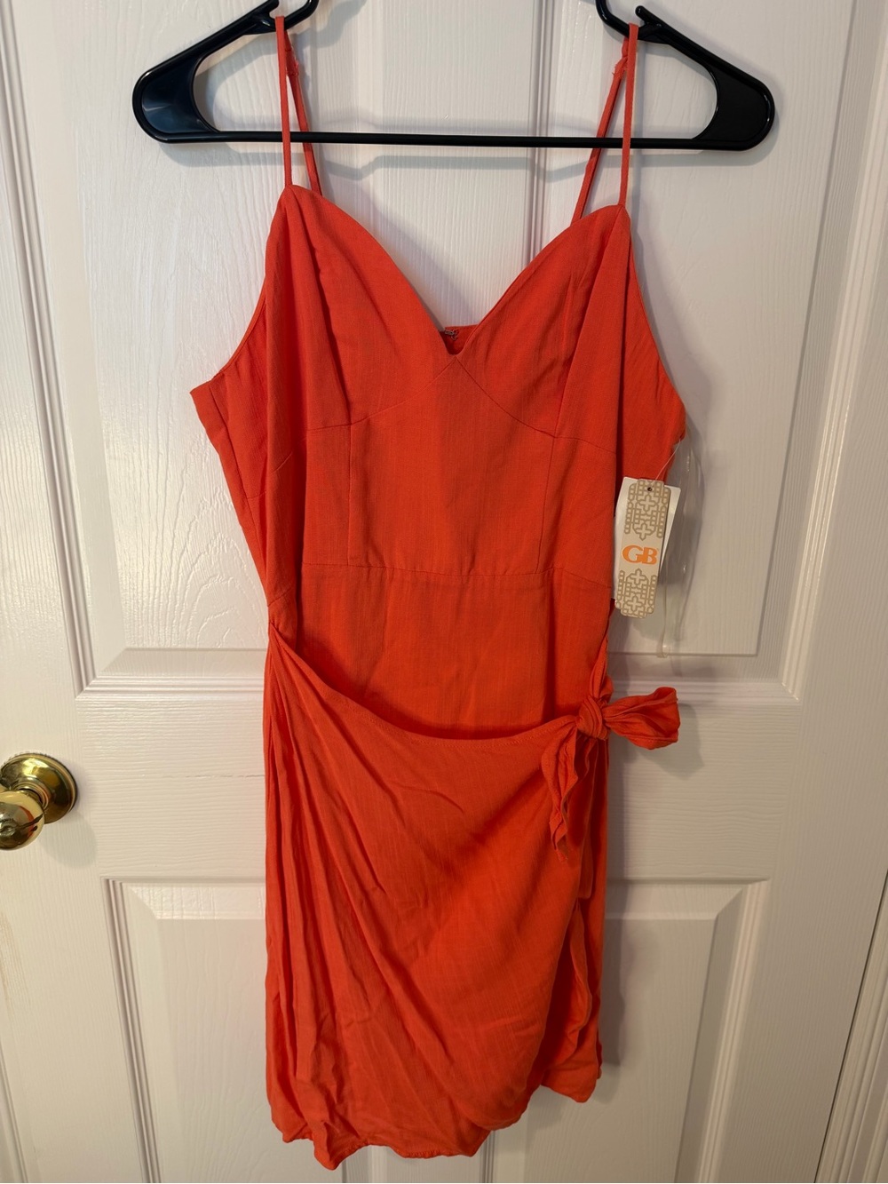Gianni Bini Bright Orange Spaghetti Strap Wrap-Side Mini Dress